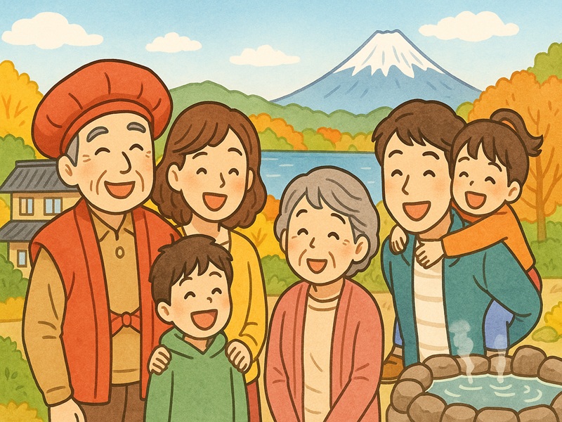 還暦祝いの旅行を一緒に楽しむ家族時間